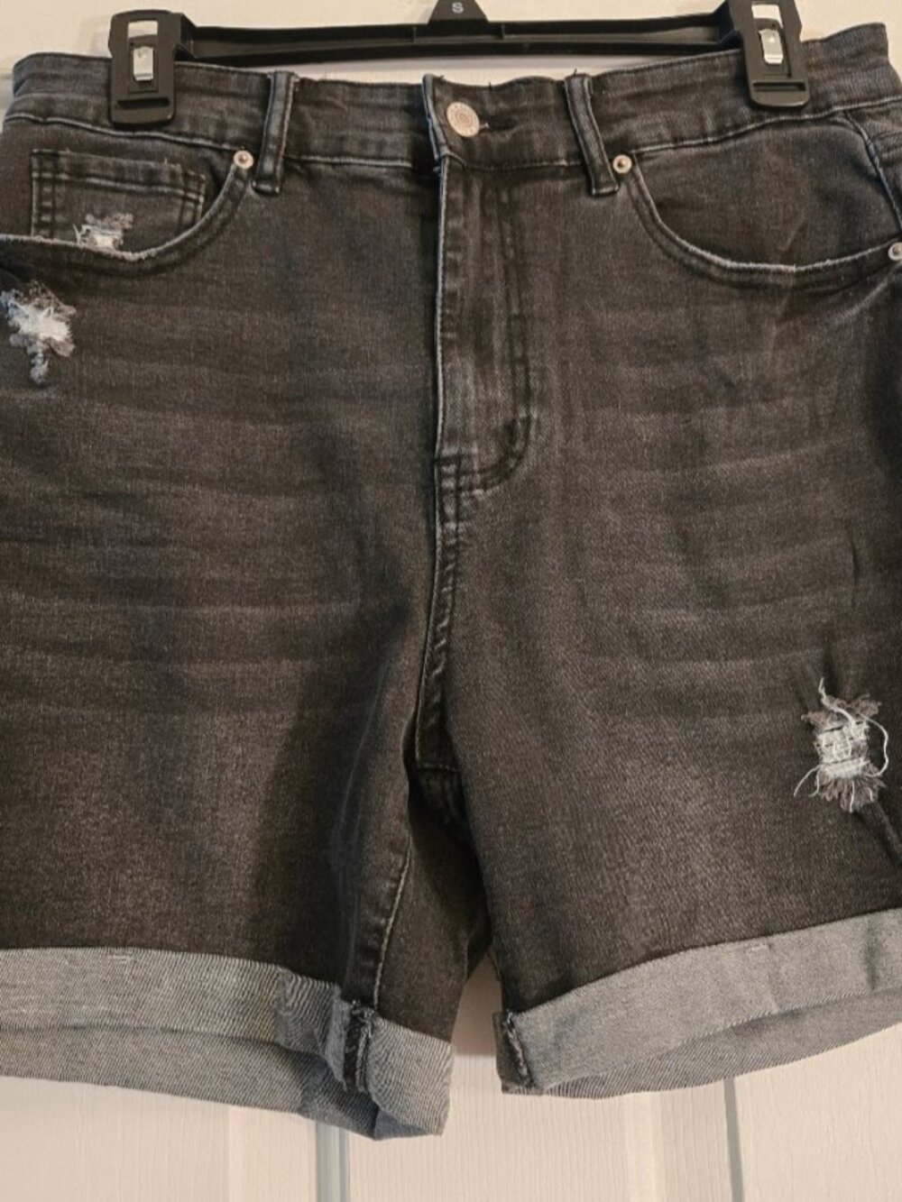 Luvamio High-Rise Black Stretch Distressed Denim Shorts